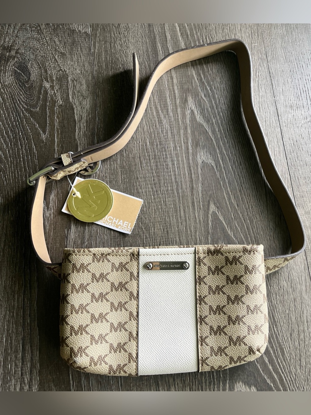 Michael Kors Belt Bag / Fanny Pack MK Signature Logo L/XL cream tan & brown.